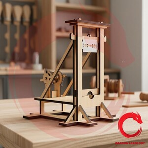 Paquete de archivos SVG de guillotina mecánica cortada con láser para Glowforge. Archivos de guillotina de madera. Plantilla vectorial. Archivo de corte. Formatos: DXF, PDF, EPS, CDR. Patrón CNC.