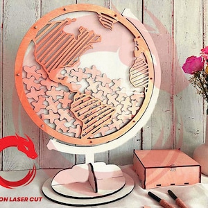 Wycinany laserowo globus świata ze stojakiem 3 mm puzzle 3d SVG pakiet glowforge drewniany glob pliki DXF Szablon wektorowy laserowy Dxf Eps Pdf Cdr cnc