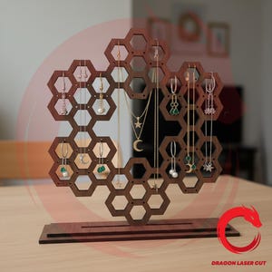 Laser cut Honeycomb Earring Organizer SVG glowforge wood jewelry Display Stand DXF files Vector template cutting file Cdr Pdf Ai cnc pattern
