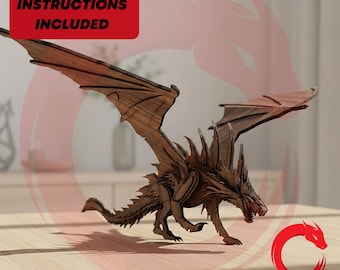 Laser cut dragon 3d puzzle SVG bundle glowforge wood svg files Vector template file DXF Pdf Eps cnc pattern