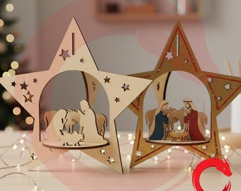Laser cut Christmas Decorations 3 mm 3d puzzle SVG glowforge Nativity Scene DXF files Vector template file Dxf Eps Pdf Cdr cnc