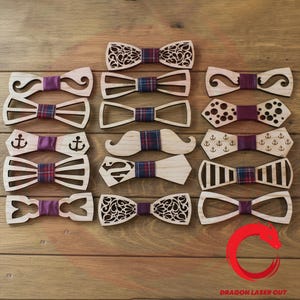 Laser cut set of 50 bowties bundle glowforge wood bowtie svg files Vector template cutting file DXF Pdf Eps cnc pattern