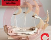Laser cut wooden sailboat model ship 3d puzzle svg files Vector cnc template puzzle cutting file Dxf Pdf Eps Cdr pattern