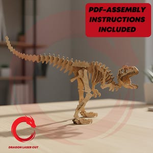 Laser cut tyranorex skeleton 3d puzzle SVG bundle glowforge wood t-rex svg files Vector template file DXF Pdf Eps cnc dinosaur pattern