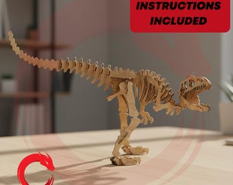 Laser cut tyranorex skeleton 3d puzzle SVG t-rex Vector template files DXF dinosaur pattern