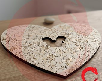 Laser geschnitten Herz Kinder Lernspielzeug SVG Bundle SVG-Dateien Vektor Vorlage Puzzle für Kinder Dxf Eps cnc