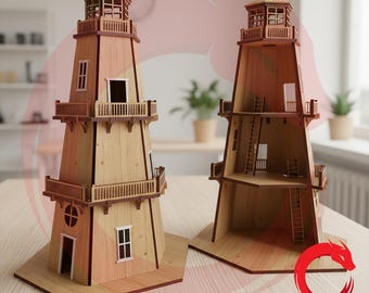 Laser cut wooden Lighthouse tower 3d model SVG glowforge building Vector template puzzle file Dxf Pdf Eps Cdr cnc pattern