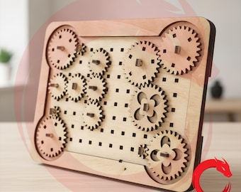 Laser cut Pole constructor gears puzzle SVG glowforge children toy DXF Cdr Ai Eps Pdf files Vector template file