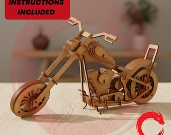 Lasergesneden motorfiets speelgoed SVG bundel hout voertuigbestanden Vector sjabloon puzzelbestand Dxf Ai Eps Cdr patroon cnc