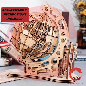 Laser geschnitten Dateien Globus Mechanisches 3D Spielzeug Puzzle 3 mm SVG Bundle Glühlampe Holz Weltkarte DXF Vektor Laservorlage Eps Pdf Ai Cdr Cnc Muster