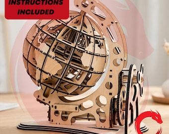 Laser Cut Globe SVG Puzzle | Mechanical 3D Toy Vector Designs | DXF Cdr Ai Pdf | Laser Cutting Files for Glowforge xTool CNC | Wood Earth