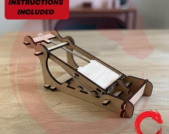 Laser cut mechanical Catapult SVG glowforge wood toy puzzle files Vector template cutting file Dxf Pdf Eps Cdr cnc pattern