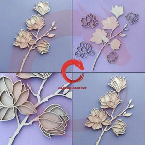 Laser-cut Magnolie Blume SVG-bundle glowforge Holz Magnolie svg-Dateien Vektor Laser Vorlage Puzzle Laser-cut Datei Muster