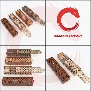 Caixa de caneta cortada a laser pacote SVG caixa de lápis de madeira glowforge arquivos DXF modelo de laser vetorial arquivo cortado a laser Cdr, Dxf padrão cnc Ai
