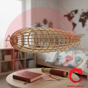 Dirigible cortado con láser, juguete 3D SVG, madera, dirigible, archivos SVG, plantilla de corte vectorial, archivo de rompecabezas, DXF, Eps, CDR, patrón CNC