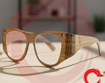 Laser cut SVG Template Wooden Glasses With Acrylic Lenses 3D model Wood glasses Vector files Dxf Eps Ai Pdf cnc