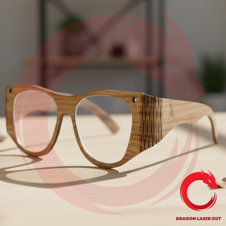 Laser cut SVG Template Wooden Glasses With Acrylic Lenses 3D model Wood glasses Vector files Dxf Eps Ai Pdf cnc image 1