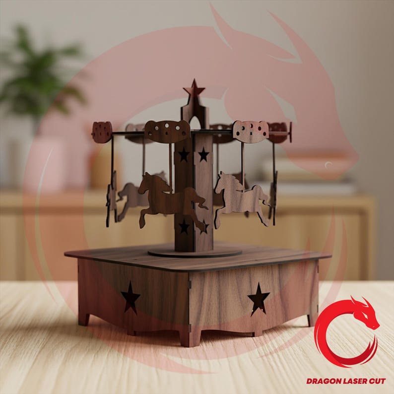 Laser Cut Carousel 3D Puzzle SVG Glowforge Kids Toy DXF Files Vector ...