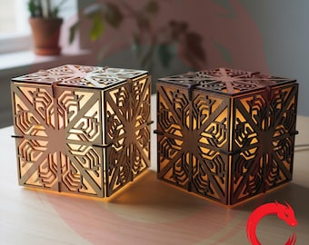 Lasergesneden kubuslamp 3D puzzeldoos SVG glowforge houtbestanden Vector sjabloon Dxf Pdf Eps Cdr cnc patroon