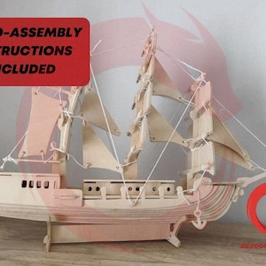 Archivos cortados con láser, modelo de barco de vela de madera, rompecabezas 3D de 3 mm, archivos svg, plantilla láser vectorial, plantilla de rompecabezas, Dxf, Pdf, Eps, Cdr, patrón cnc