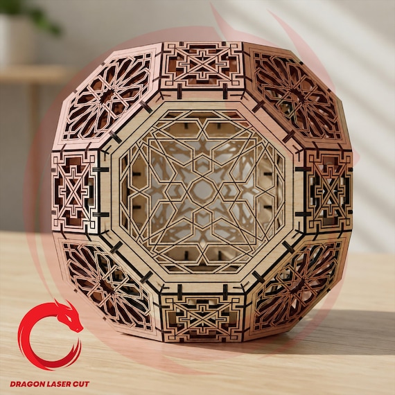 Laser cut Decorative table lamp 3D Puzzle Box SVG CO2 glowforge wood cube files Vector template Dxf Pdf Eps Cdr cnc pattern