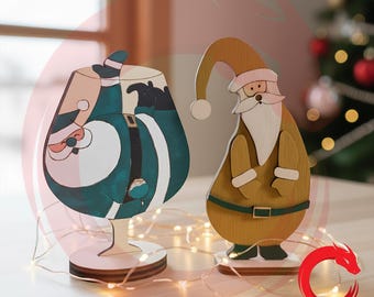 Laser cut Santa and Reindeer Christmas Claus Decorations 3d SVG DXF files Vector template