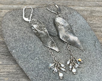 Sterling Silver Leaf Shape Drop Earrings