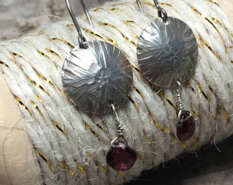 Sterling Silver Disc with Garnet Briolette