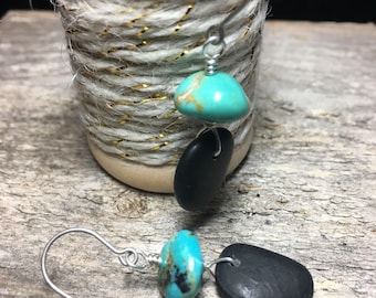 Kingman Turquoise Nuggets and Stone Earrings