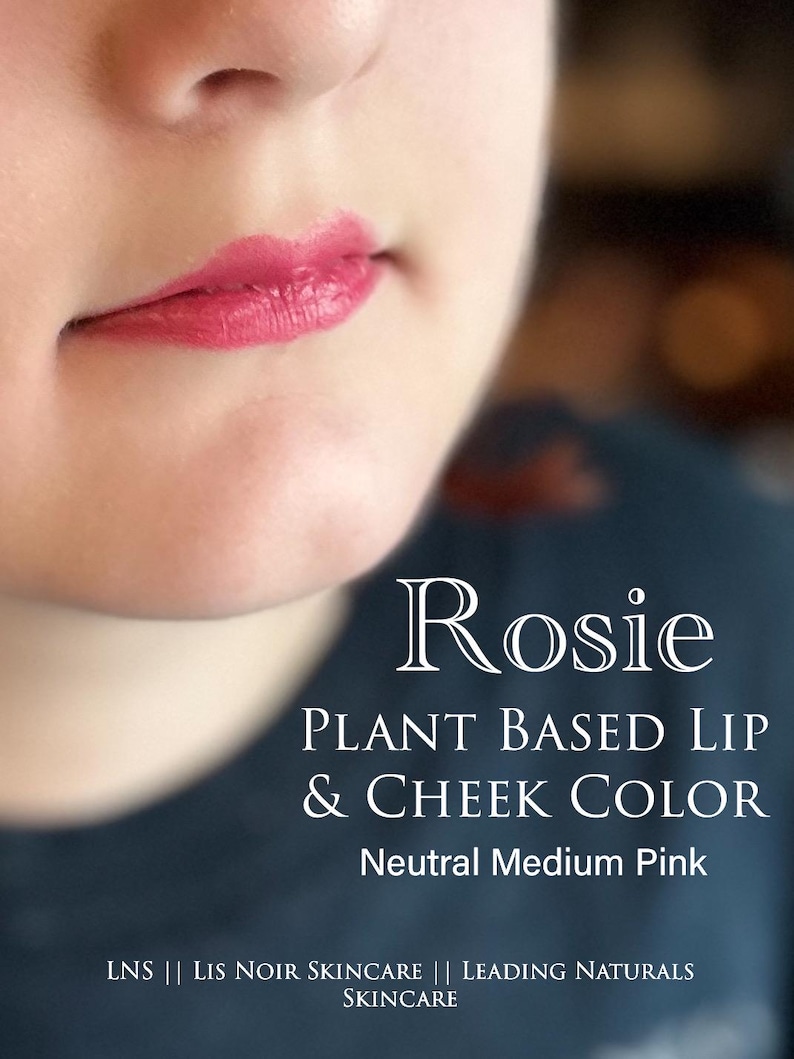 ‘LNS’ ‘Lis Noir Skincare’ ‘Leading Naturals Skincare’ ‘Rosie’ Lip and cheek color shown on lips in natural light in summer.