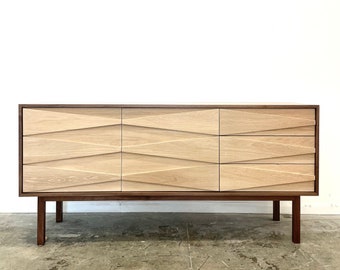 Isosceles Credenza Storage Cabinet- Solid Walnut and White Oak