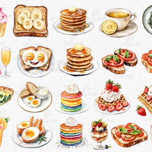 Brunch Food Clipart Bundle PNG Watercolor Breakfast Illustrations Cute ...
