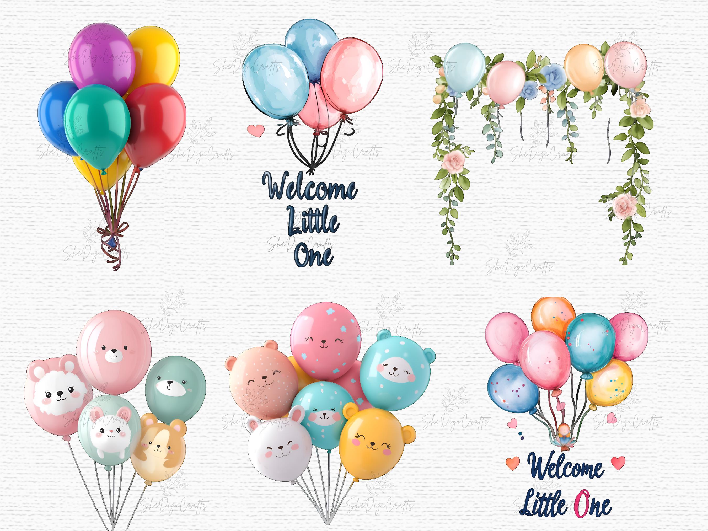 Baby Shower Balloon Clipart Bundle Pastel Pink Blue Gold Foil Balloons ...