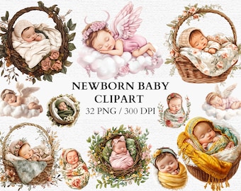 Newborn Baby Clipart Bundle Cute Sleeping Baby PNG Baby Shower