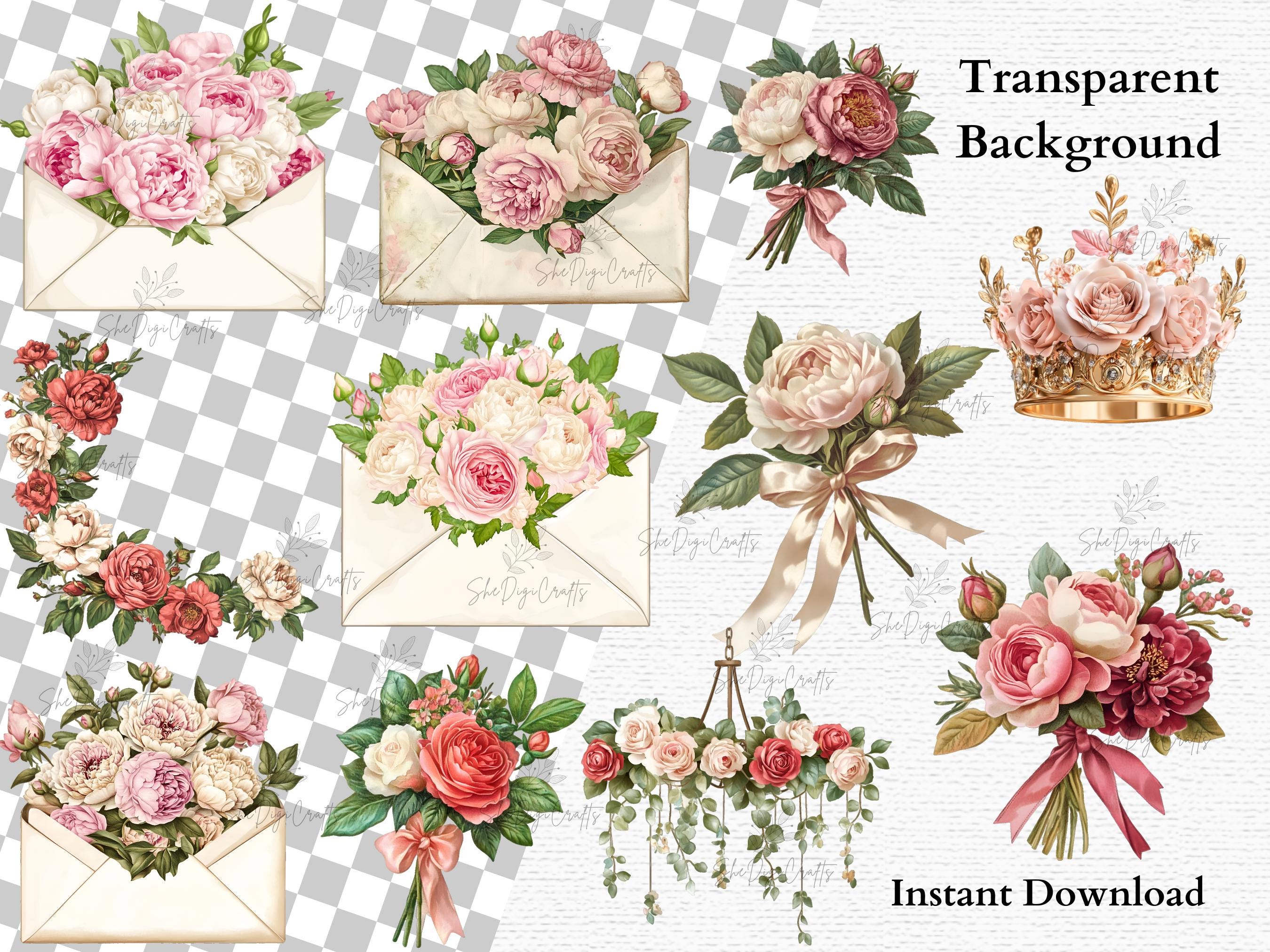 Floral Birthday Clipart Set Roses PNG Watercolor Flowers Wedding ...