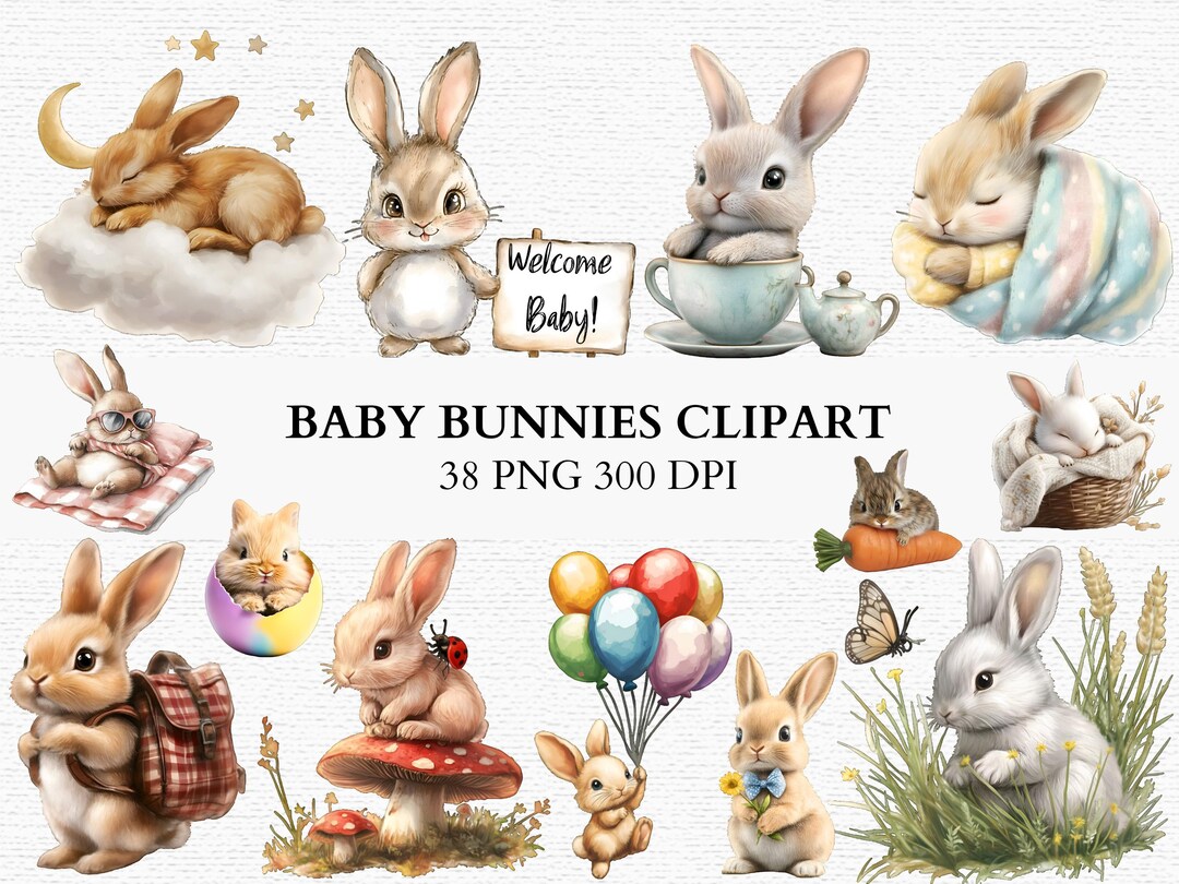 Baby Bunny Clipart Set Cute Bunny PNG Images Easter Rabbit