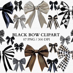 Elegante Schwarze Schleife Clipart-Set 87 PNG-Dateien Satinband Bögen Schwarz Weiß Gestreift Kokette Bögen Png Schwarzes Band Sublimationshemd Design