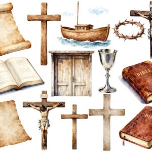 Vintage Neutral Christian Bible Clipart Set PNG Religious Symbols ...
