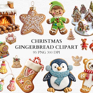 Weihnachten Lebkuchen Clipart Bündel PNG Niedliche Feiertags-Plätzchen Grafiken Santa Pinguin Zug Strumpf 95 Festliche Illustrationen Kommerzielle Nutzung
