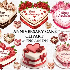 Romantische herzförmige Jubiläum Kuchen Clipart mit Blumenmustern perfekt für Einladungen und Feiern digitaler Download kommerzielle Nutzung