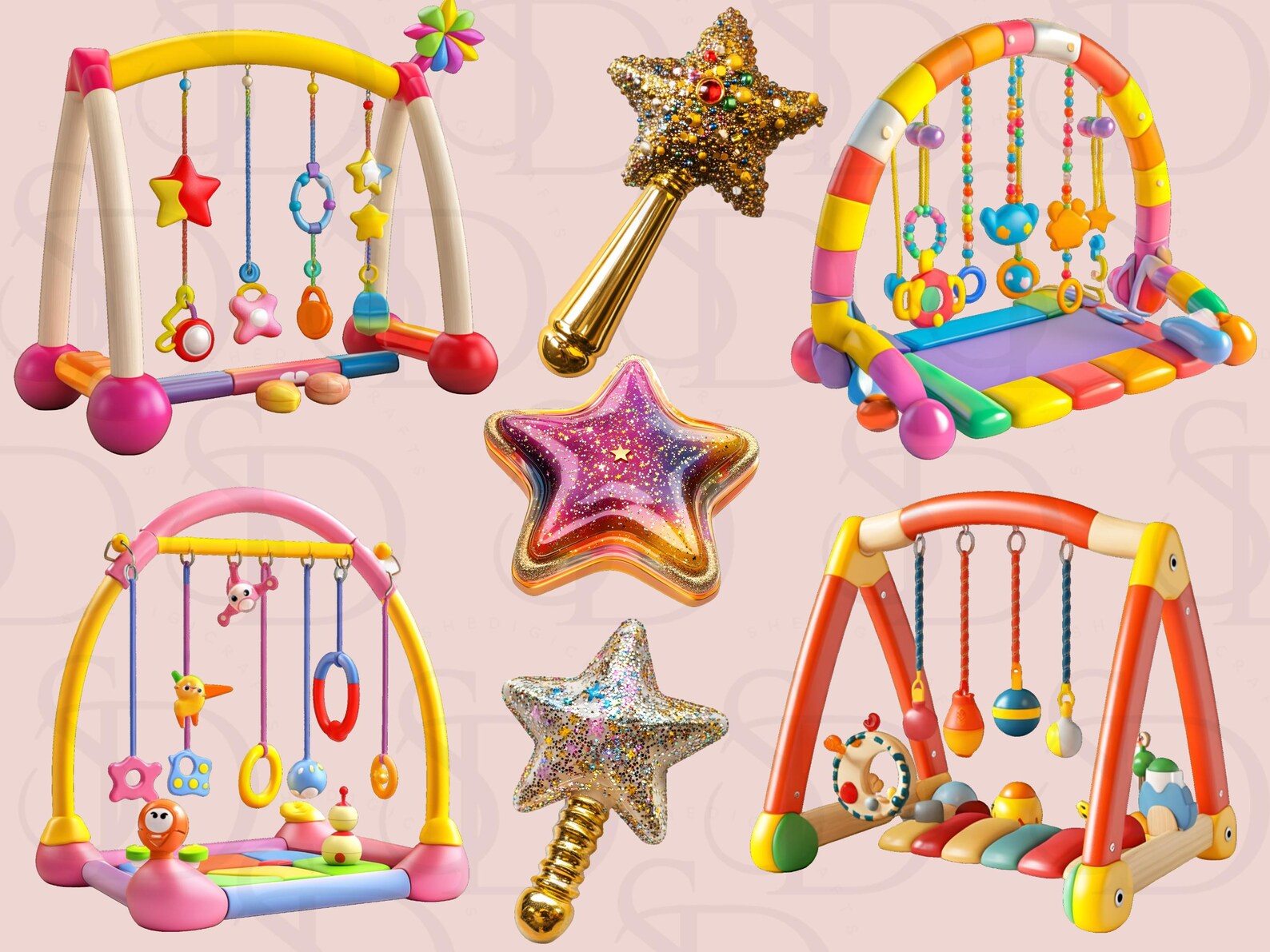 Cute Baby Rattles Png Clipart Set Baby Toys PNG Collection Colorful ...