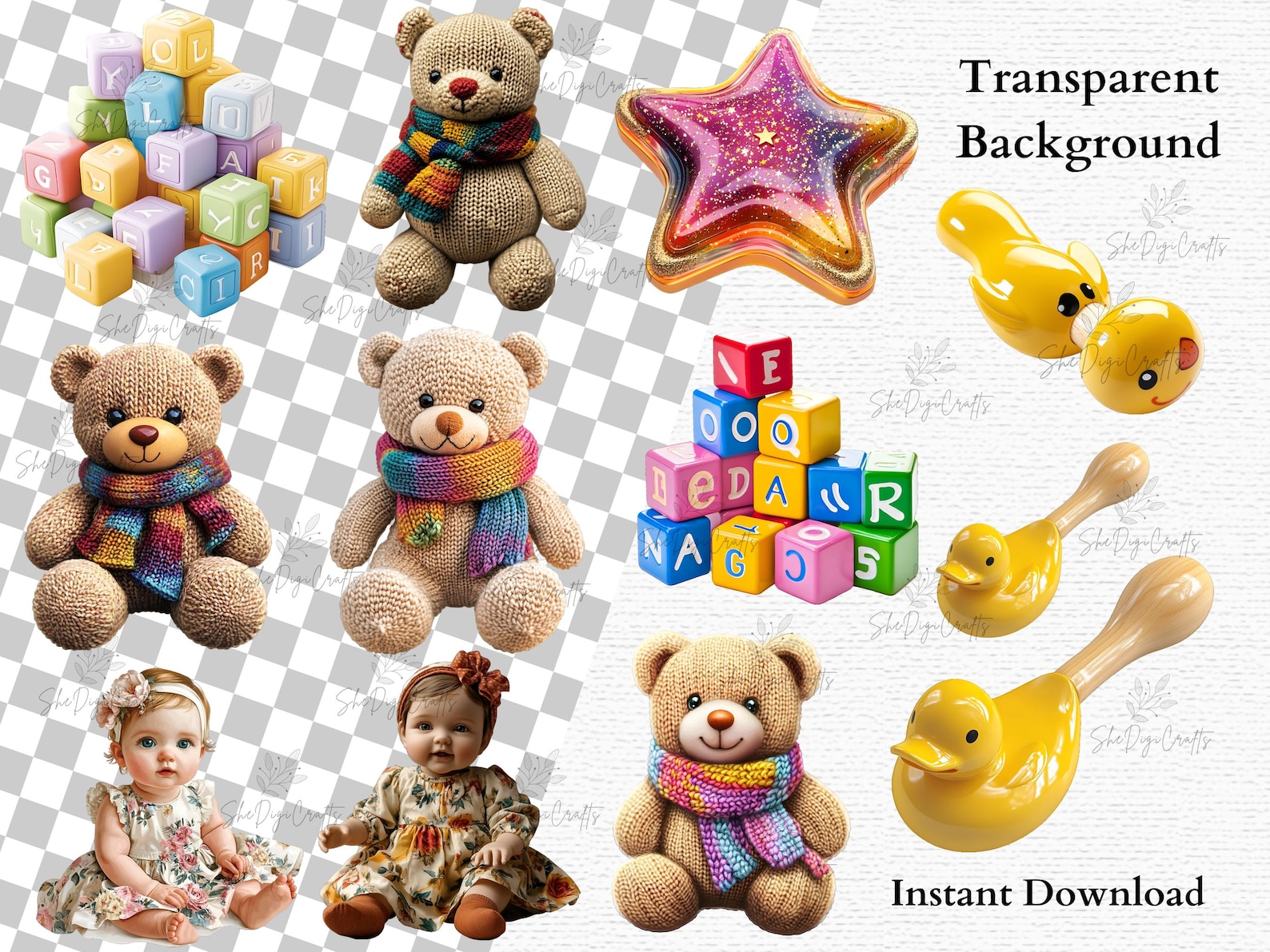 Cute Baby Rattles Png Clipart Set Baby Toys PNG Collection Colorful ...