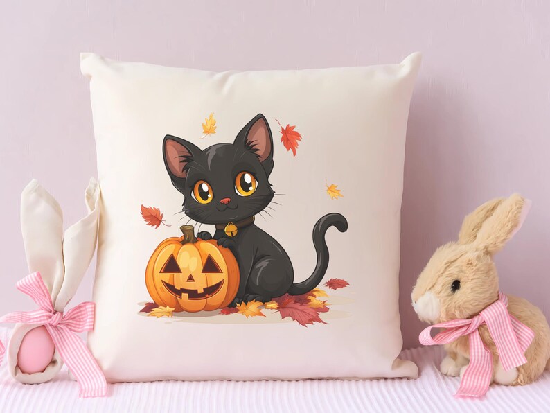 Set of colorful, cute Halloween illustrations with sugar skulls, candy, and haunted house. 34 PNG files ideal for stickers, party invites, and more.