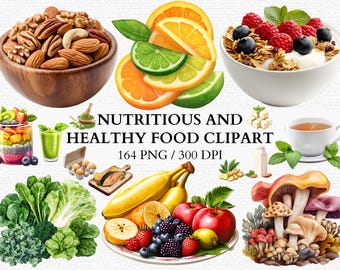 Healthy Food Clipart Bundle Nutrition PNGs for Meal Planning Recipe Books Wellness Journals Health Coach and Diet Graphics Digital Download