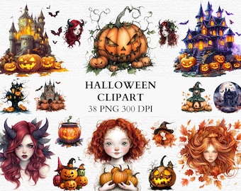 Halloween Clipart PNG Haunted House Art Witch Clipart Pumpkins Haunted Castles Fall Decor Designs Instant Download Graphics for Sublimation