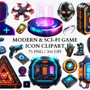 Sci-Fi Spiel Symbol Clipart Futuristisch HUD Oberfläche Cyberpunk Rpg Digitale Kunst für Gamer Sofortiger Download Kommerzielle Nutzung 300 DPI