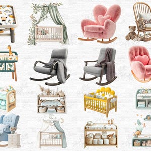 Nursery Furniture Clipart Set Baby Crib Rocking Chair Changing Table ...