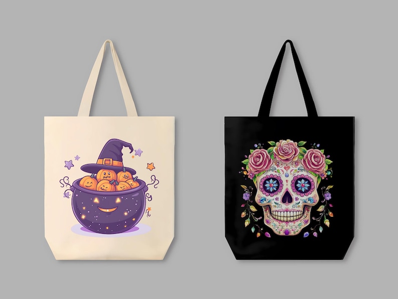 Halloween art set with a cute witch girl in purple hat, pastel wolf with jack-o-lantern, and chibi vampire holding a pumpkin under a full moon.
