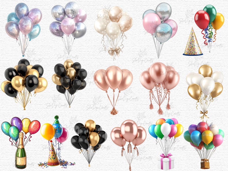 Balloon Clipart Bundle Party PNG Metallic Pastel Balloons Birthday ...