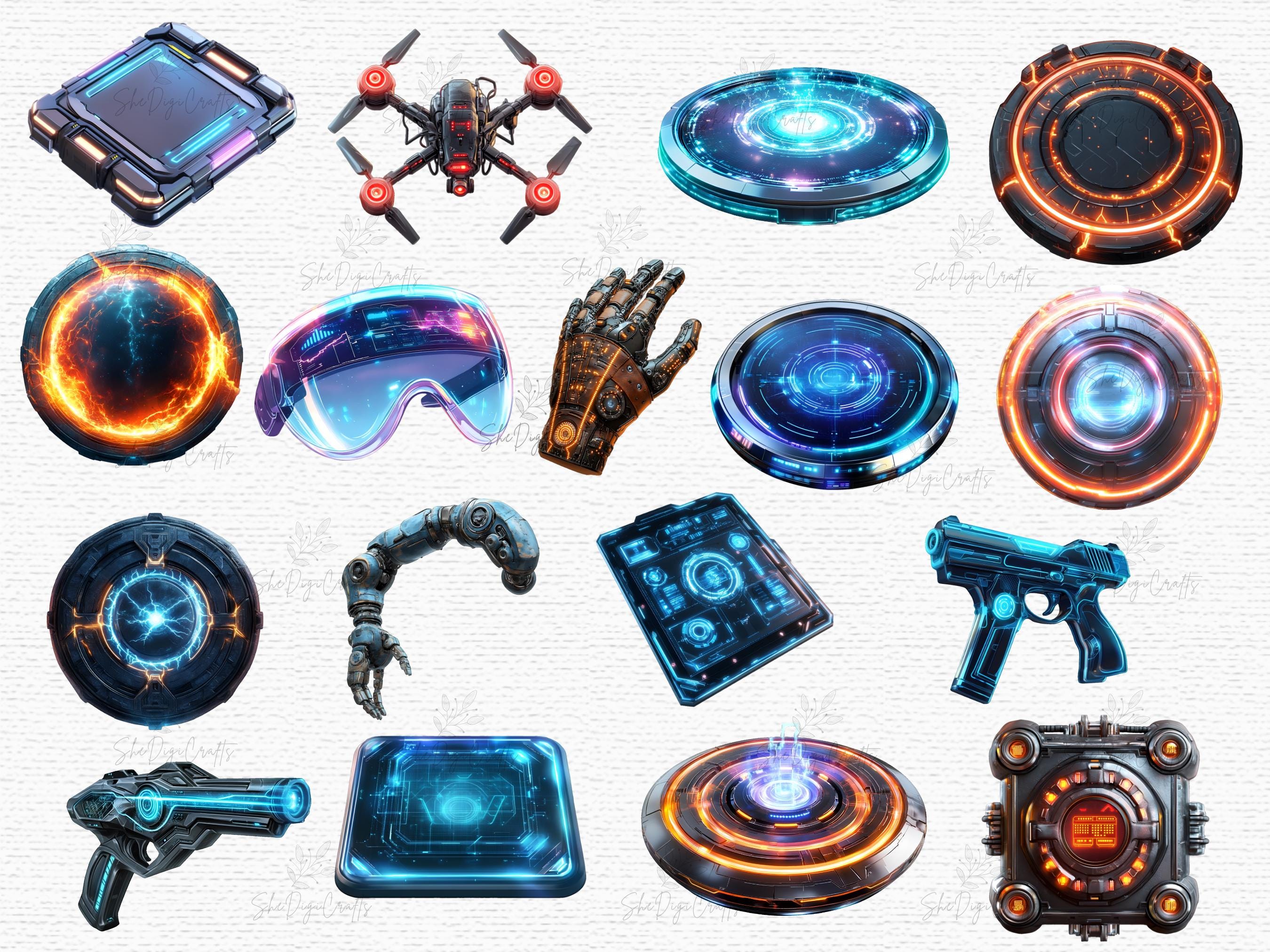 Sci-fi Game Icon Clipart Futuristic HUD Interface Cyberpunk Rpg Assets ...
